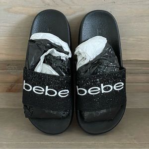 🆕Bebe Fraida Logo Totally Glam Slides, Size 6